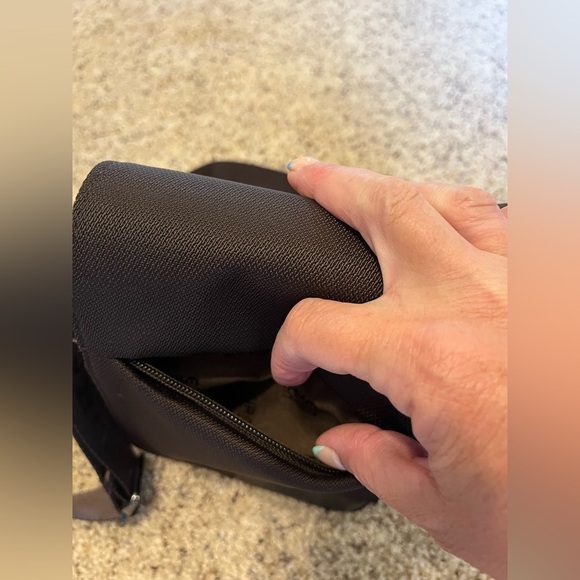 Pourchet brown cross body bag, fabric with leather accents - Picture 5 of 9